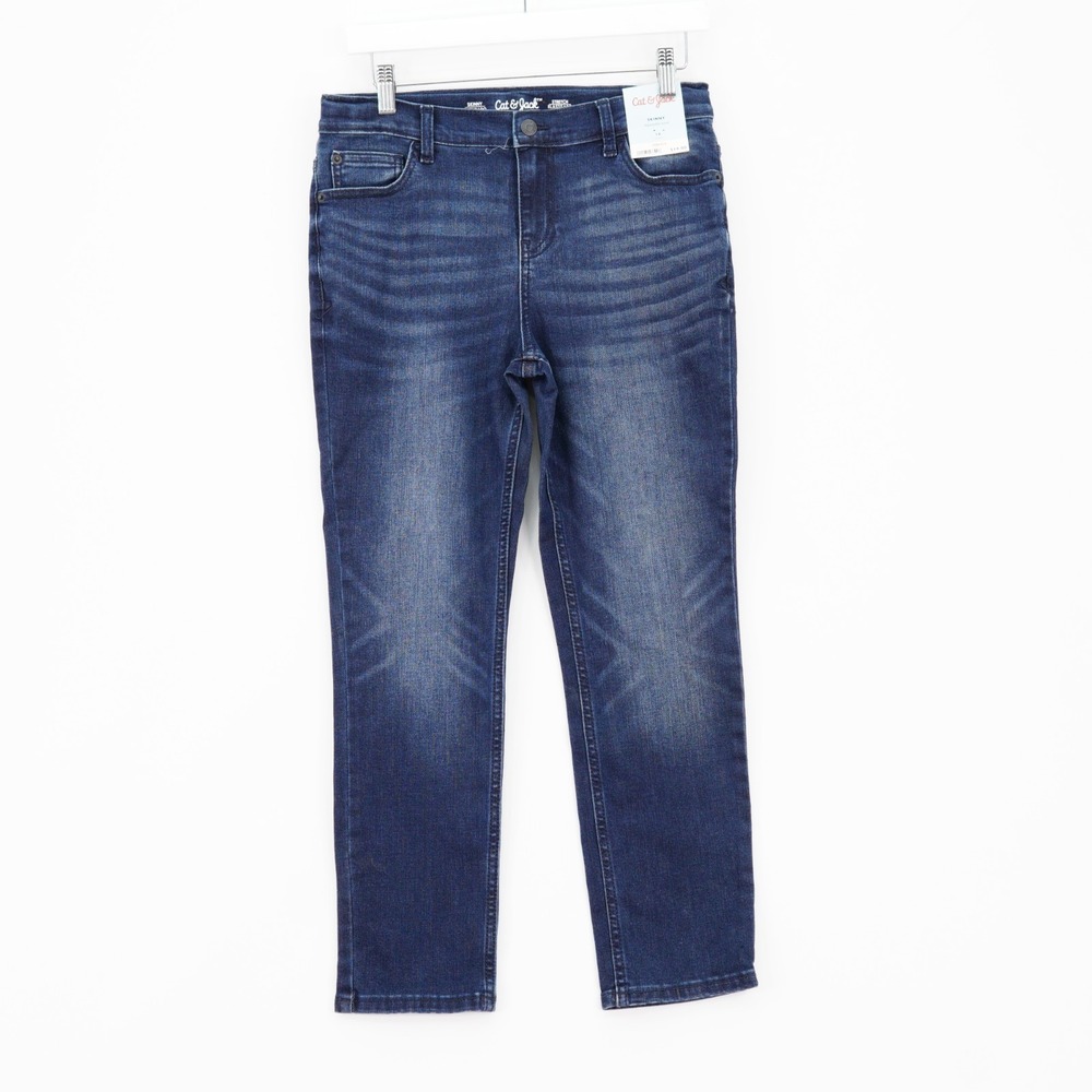 NEW Cat & Jack Blue Denim Skinny Stretch Jeans Stone Wash Whisker -14  30 / 26-